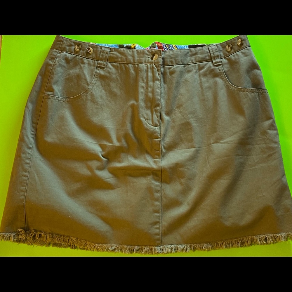 Khaki Green Frayed End Denim Skirt-FASHION BUG 18W